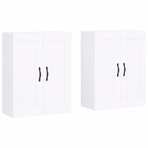 vidaXL Set of 2 White Wall Mounted Cabinets with Hinged Doors and Internal Shelves