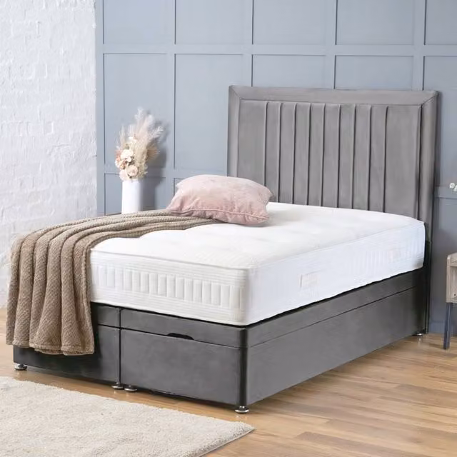 BSSPOKE Canes Ottoman Divan Bed in Grey Plush Velvet with 54 inch Headboard, Small Double, W/D/H: 120 x 200 cm – 1