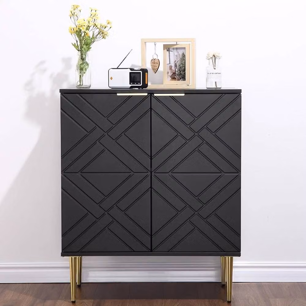 Havendro Modern Geometric Wooden Sideboard Buffet Cabinet in Black and Gold – 3
