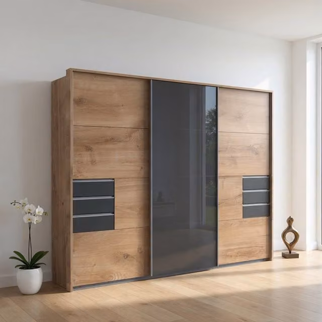 Saigon 270cm Sliding Wardrobe in Oak and Grey