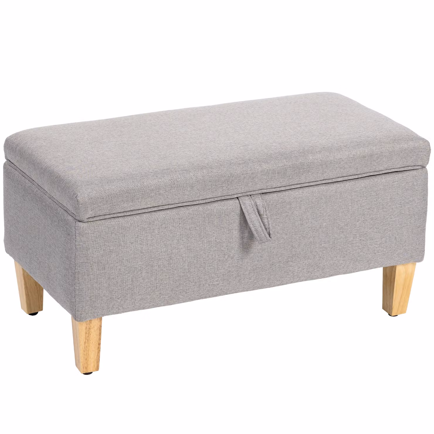 HOMCOM Linen Storage Ottoman Padded Footstool with Rubberwood Legs, Light Grey, W/D/H: 71.0 x 37.0 x 36.0 cm – 2