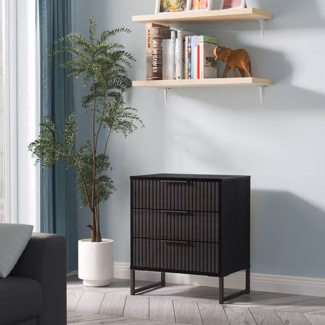 Ready Assembled 2 U Menai 3 Drawer Chest in Black