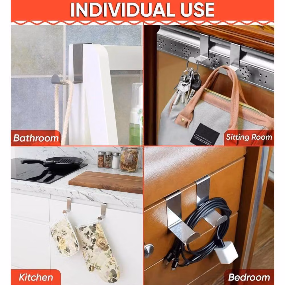 FLAVORA 20-Piece Reversible Metal Door Hanger Hooks in Silver, W: 52 cm, H: 1000 cm – 3