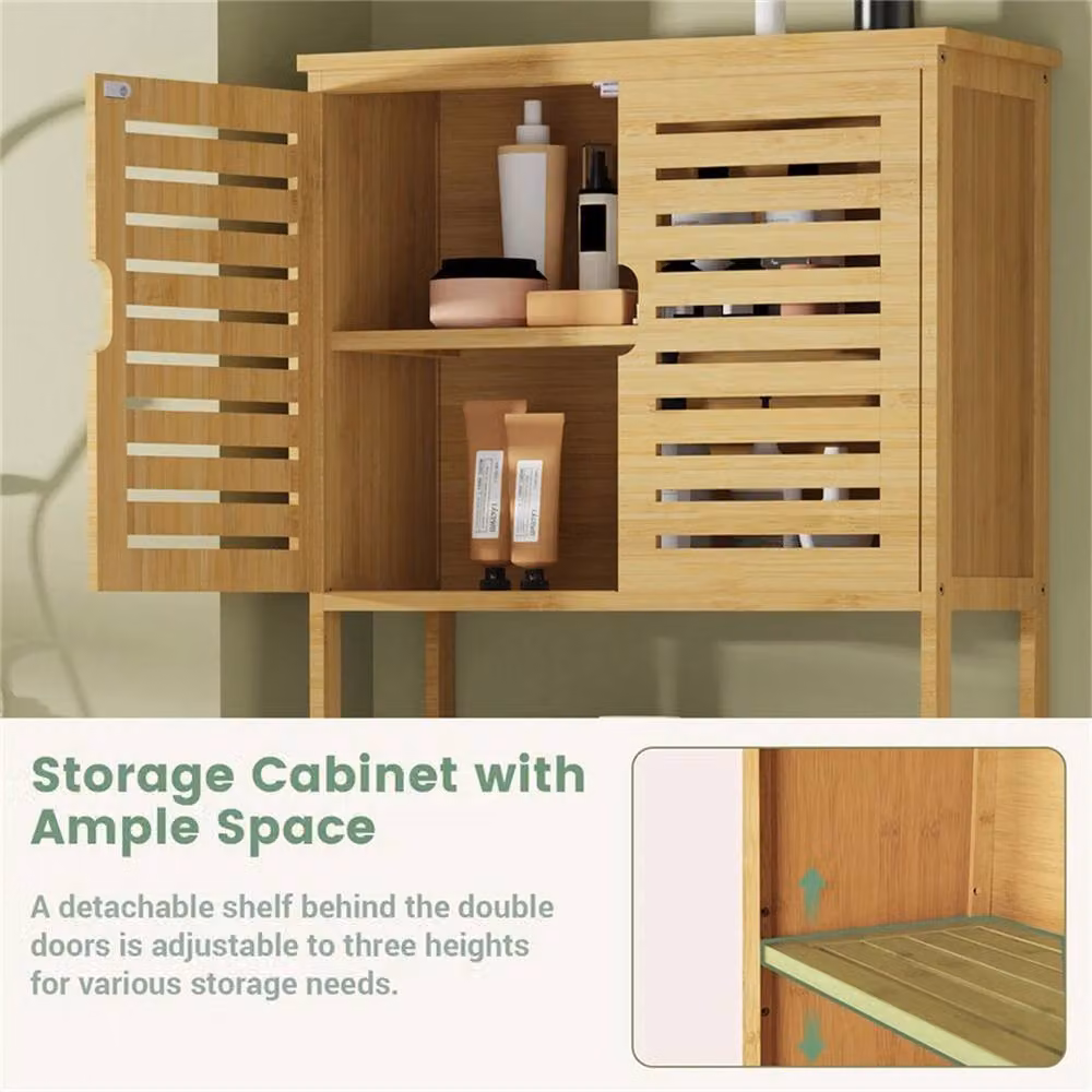 VOGREX Freestanding 4-Tier Over-Toilet Bathroom Storage Cabinet in Beige Bamboo Wood – 3