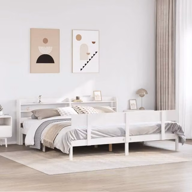 Berkfield Home White Solid Pine Bed Frame with Side Compartments, W/D/H: 180 x 200 cm – 1