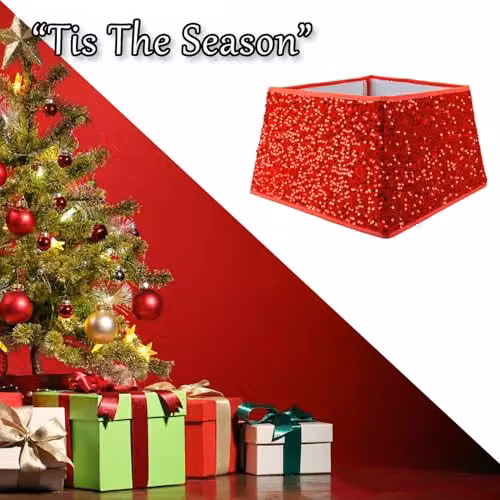 VFM e-Store Red Sequin Christmas Tree Skirt, W/D/H: 30.2 x 40.2 x 2.6 cm – 6