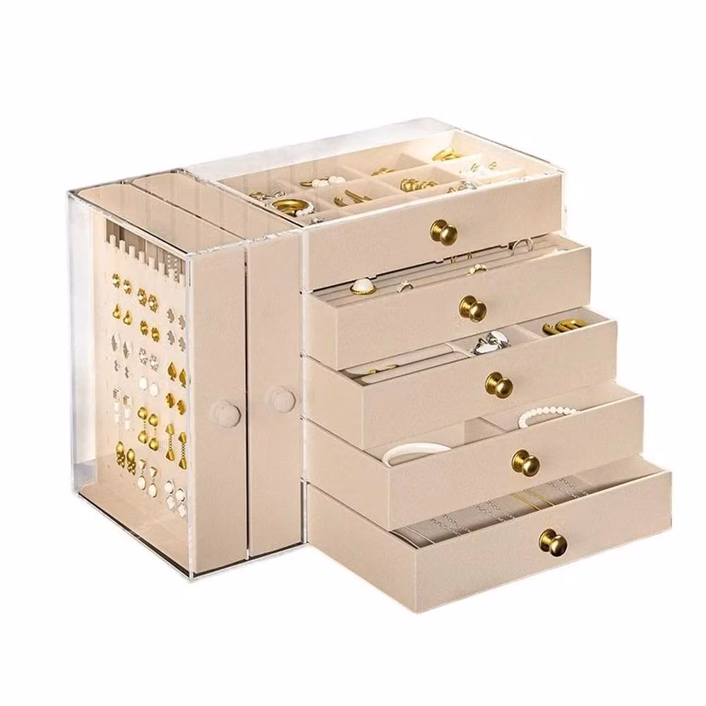 FORGEVIO Large Capacity Jewellery Box Storage Organiser with 5 Drawers in Beige – 2