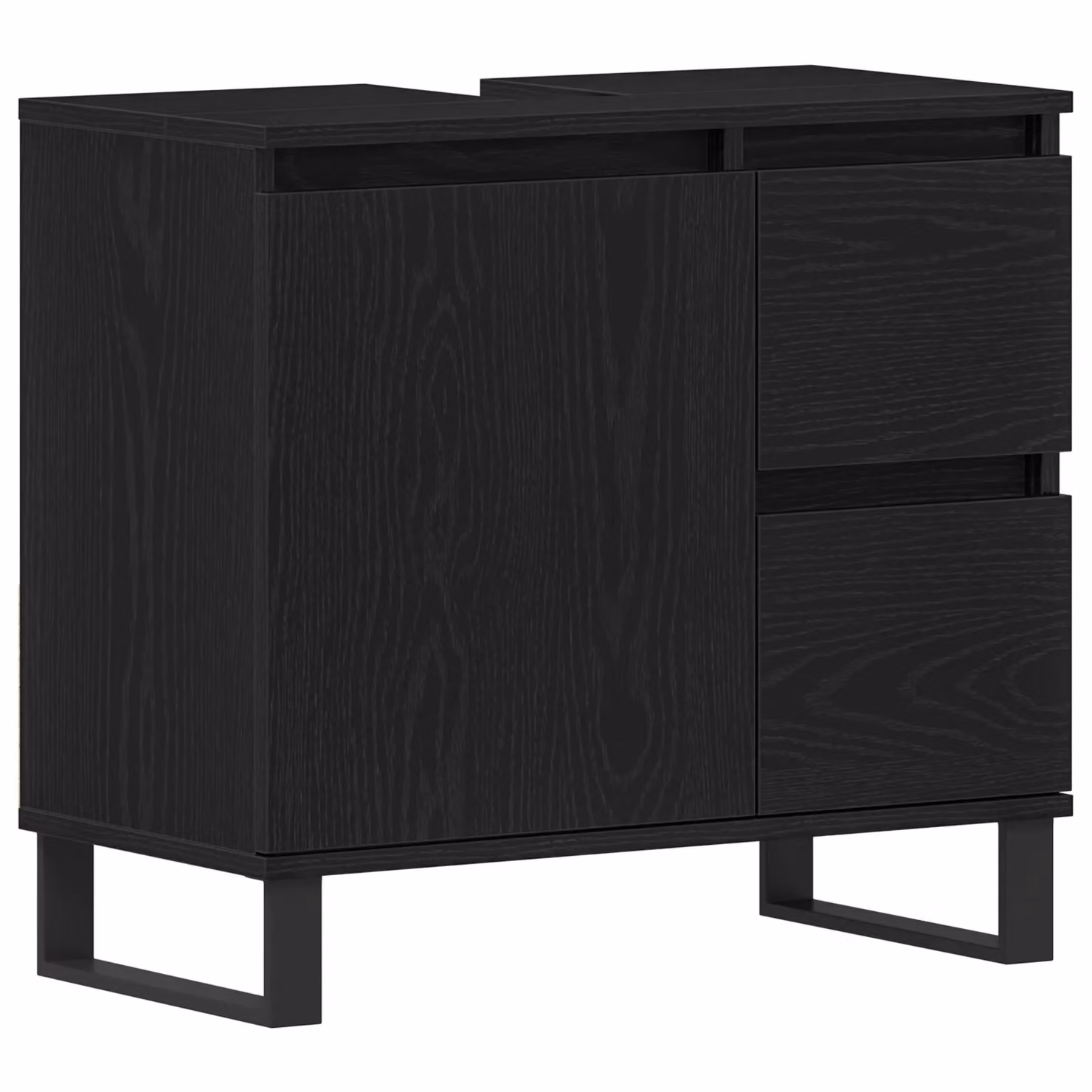 Berkfield Home Black Oak Bathroom Sink Cabinet with Hinged Doors and Internal Drawers, W/D/H: 65 x 33 x 60 cm – 2