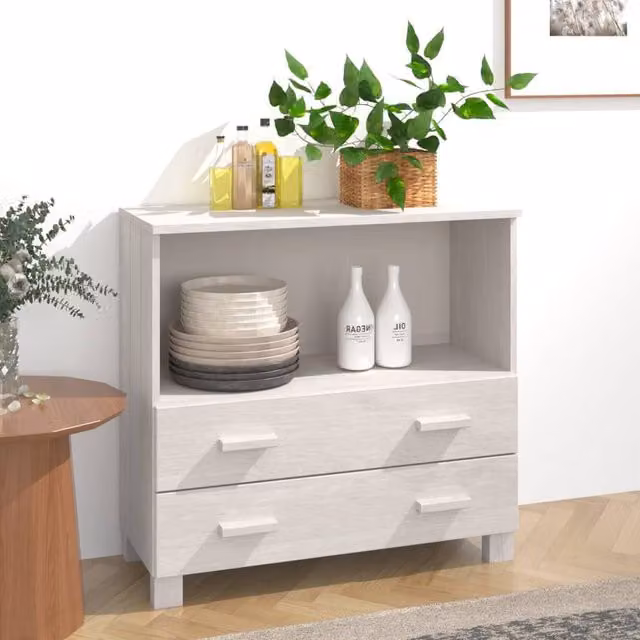 Berkfield Home Hamar White Sideboard in Solid Pine Wood, W: 85 cm, D: 35 cm, H: 80 cm