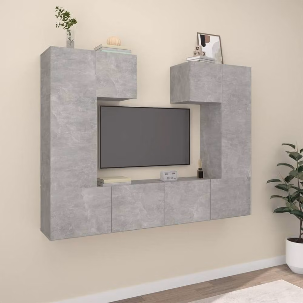 Berkfield Home Classic 6 Piece TV Cabinet Set in Concrete Grey Matt MDF – 1