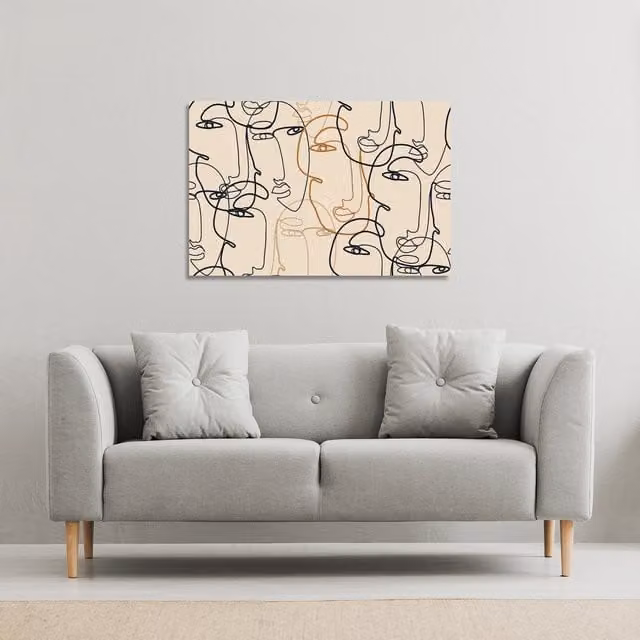 Benjamin Tate Design LTD Continuous Line Drawing of Faces Abstract Canvas Print, Bronze and Multicolour, W: 31 cm, H: 46 cm