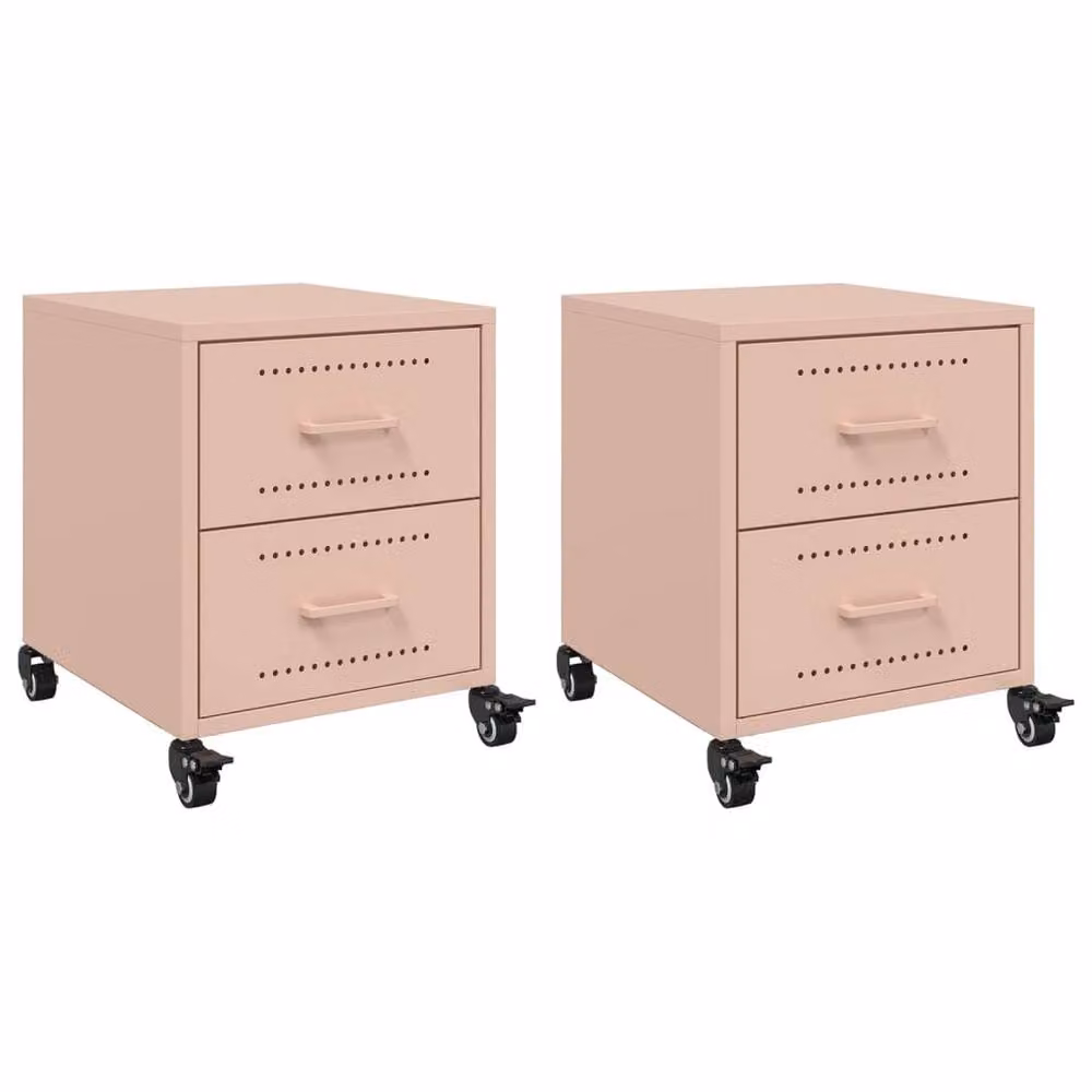 Berkfield Home Set of 2 Stylish Pink Metal Bedside Cabinets, W/D/H: 36 x 39 x 43.5 cm – 2