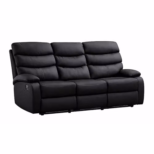 Kidsaw 3 Seater Manual Recliner Sofa in Black Faux Leather