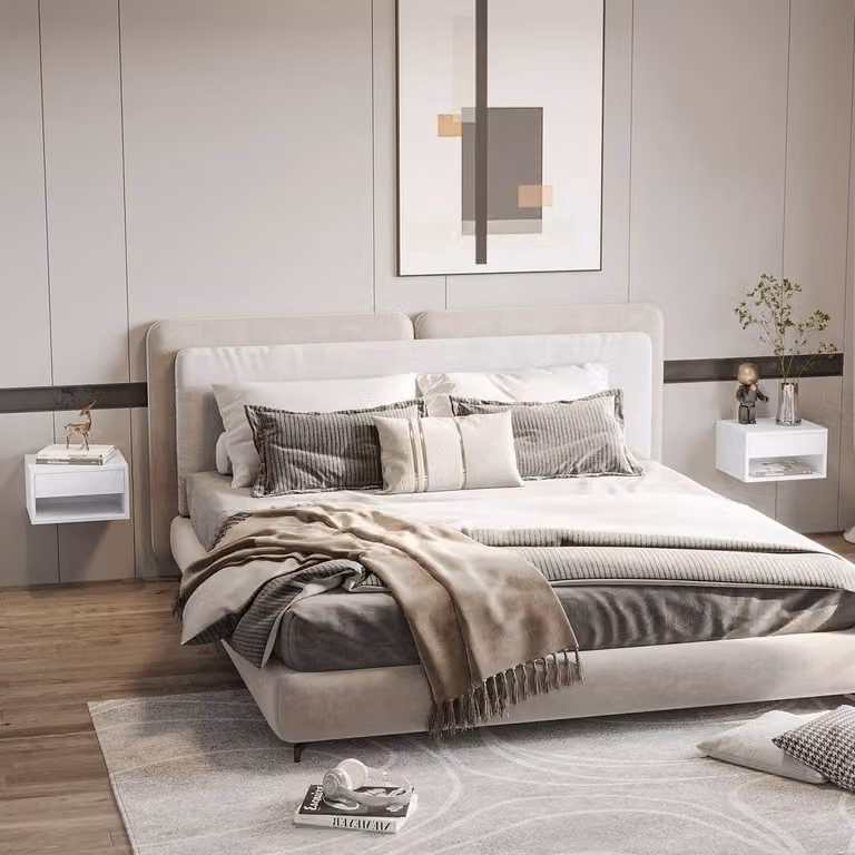 STILVORA Set of 2 Wall Mounted Bedside Tables with Drawer, White