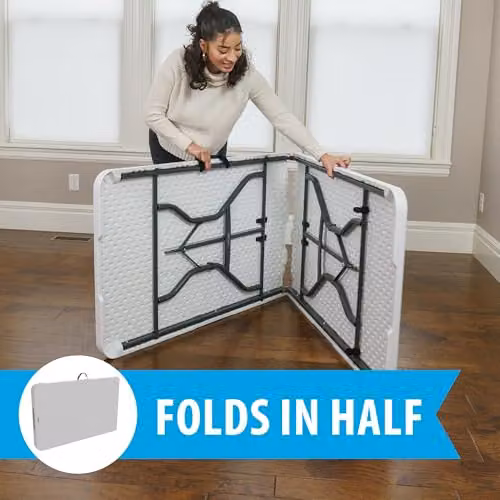LIFETIME 80270 Rectangular Light Commercial Fold-in-Half Folding Table, White, W: 244 cm, D: 76 cm – 3