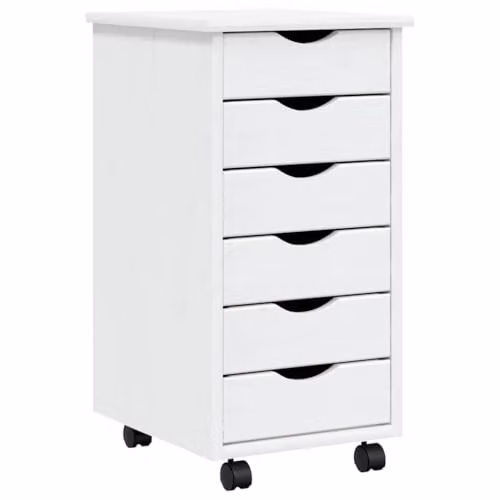 vidaXL MOSS Rolling Cabinet with Drawers in White Solid Pine Wood