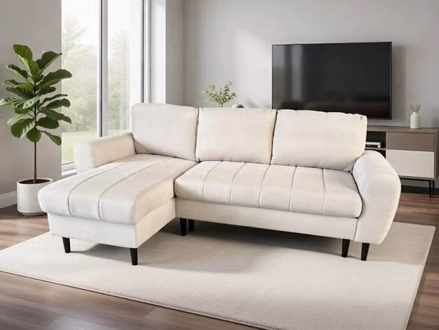 DS Living Sienna 3 Seater Right Hand Facing Storage Sofa Bed in Beige Fabric, W/D/H: 240 x 95 x 140 cm