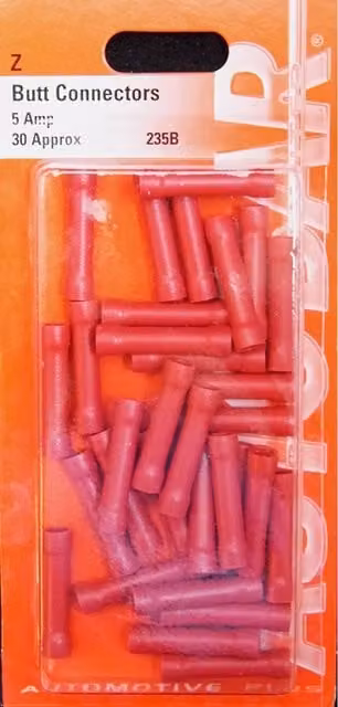 Autobar 5 Amp Butt Connectors, Red, Pack of 30