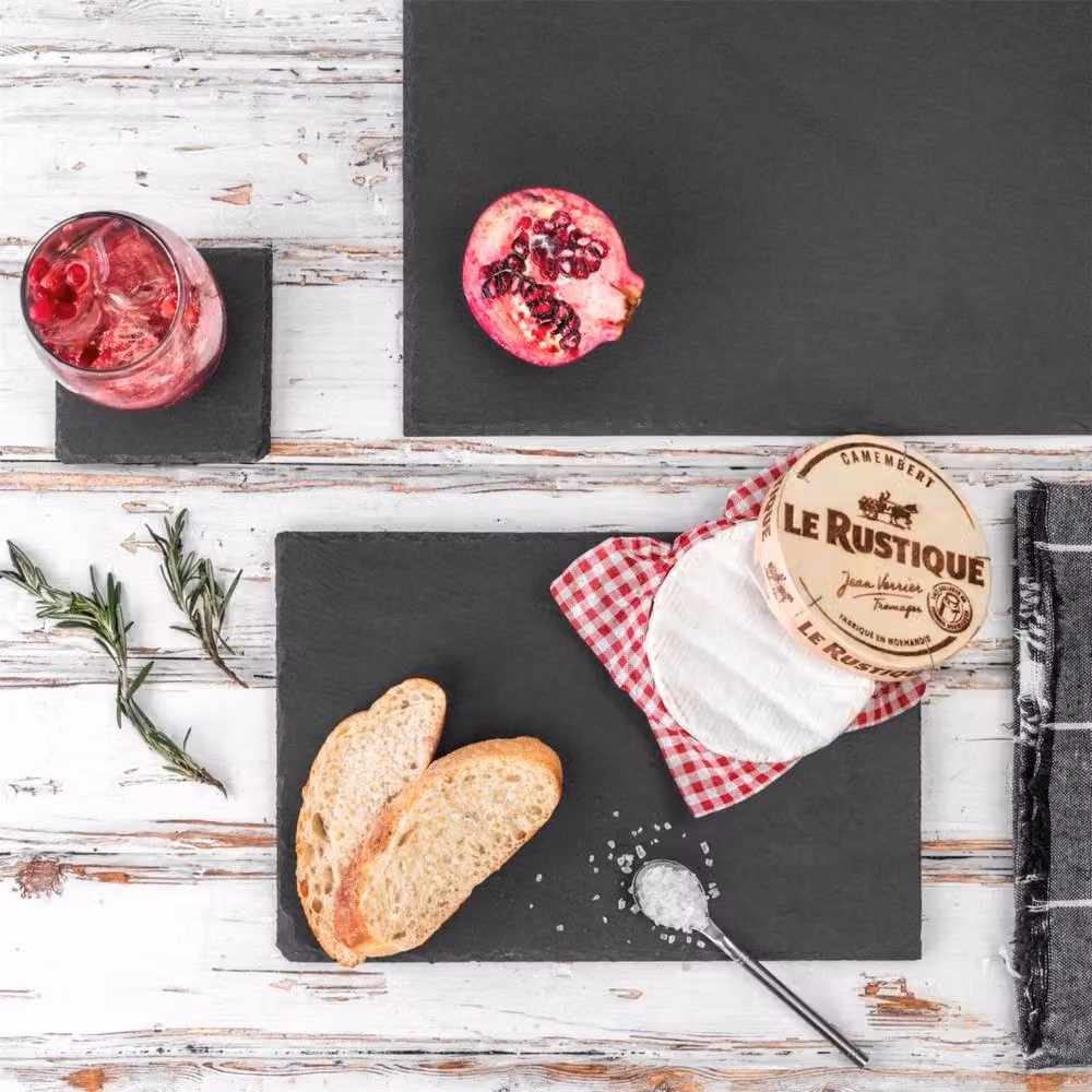 Havendro Set of 6 Square Black and Grey Slate Coasters with Non-Slip Padded Feet – 5