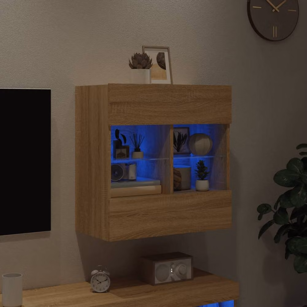 Berkfield Home Modern Wall Mounted TV Cabinet with Integrated LED Lights in Natural Sonoma Oak, W: 58.5 cm, D: 30 cm, H: 60.5 cm – 2