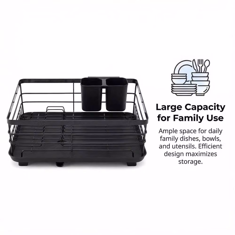 SPETLEK Black Dish Drainer Rack with Drip Tray and Cutlery Holder – 3