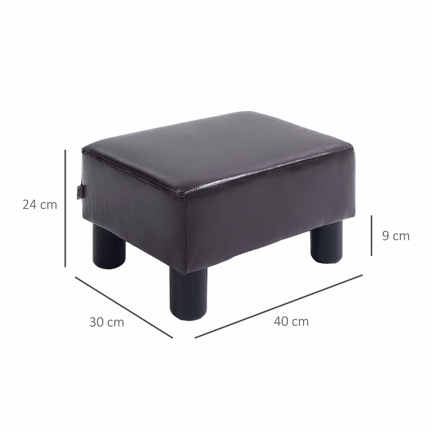 HOMCOM Black PU Leather Ottoman Cube Footstool, W: 45 cm, D: 45 cm, H: 45 cm – 3