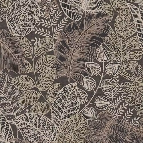 Superfresco Easy Scattered Leaves Floral Wallpaper in Charcoal, Gold and White, W/H: 52 cm x 10 m – 1