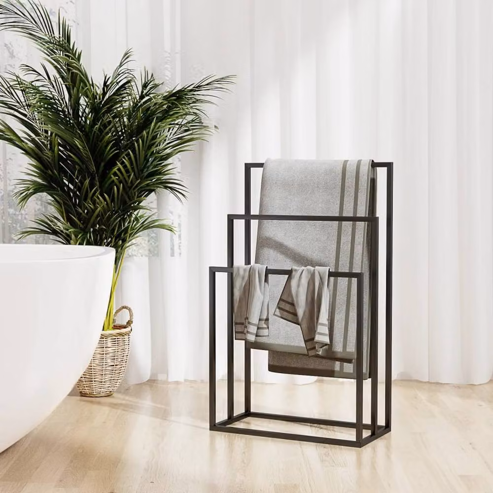 Berkfield Home Freestanding Metal Towel Rack in Black, W/D/H: 48 x 24 x 79 cm – 2