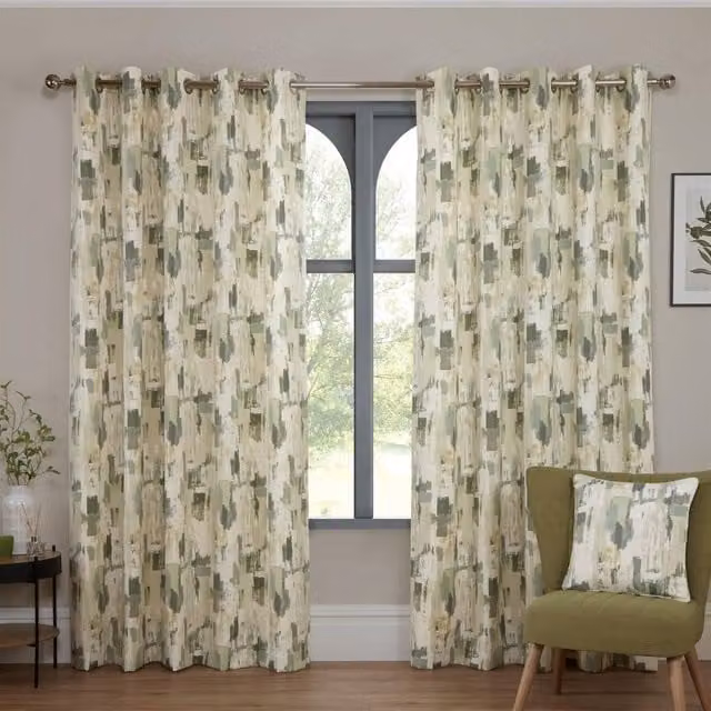 Sundour Bamford Green Graphic Eyelet Curtains, Width: 229 cm, Drop: 183 cm