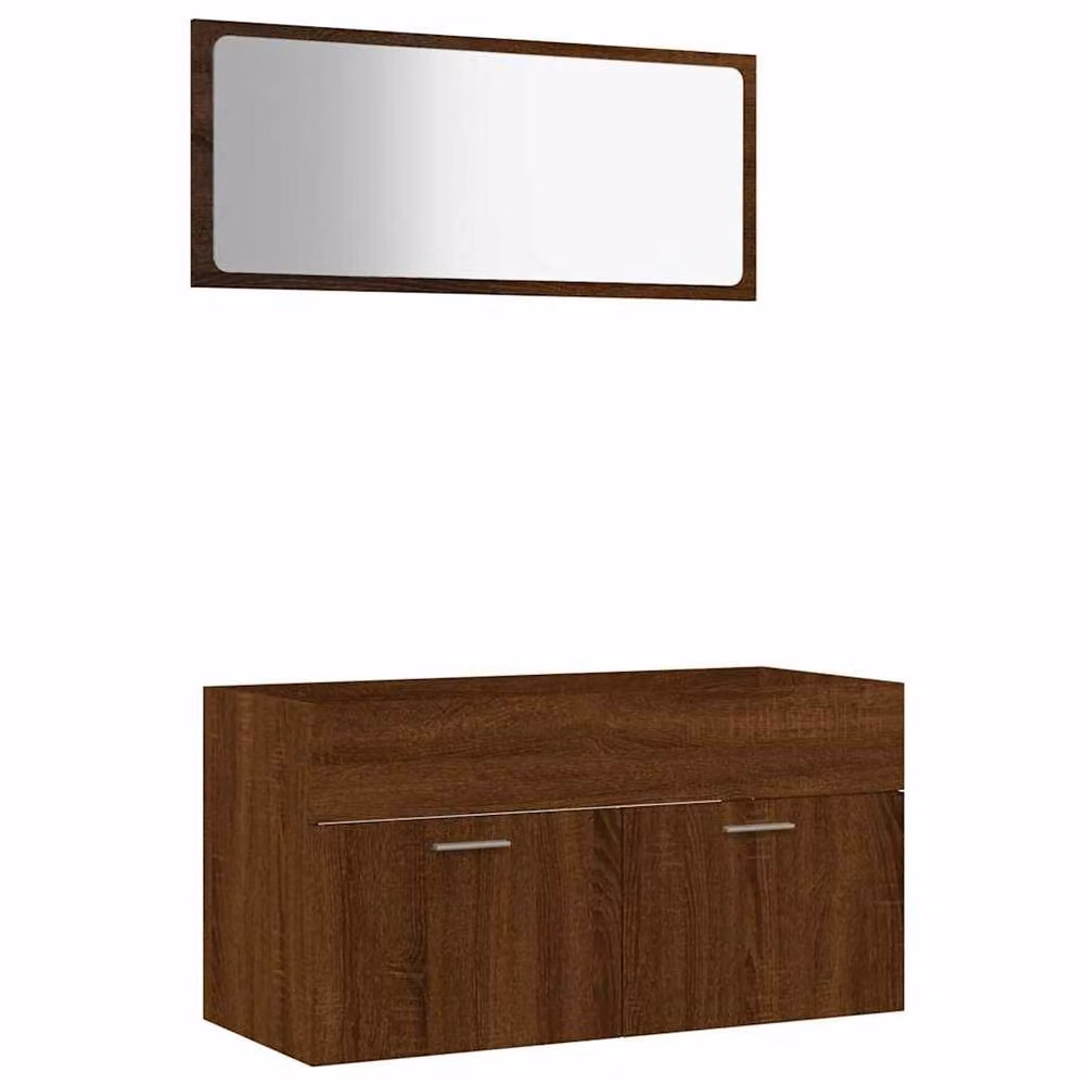 Berkfield Home Modern 2 Piece Brown Oak Bathroom Furniture Set with Vanity Unit and Mirror Cabinet – 2