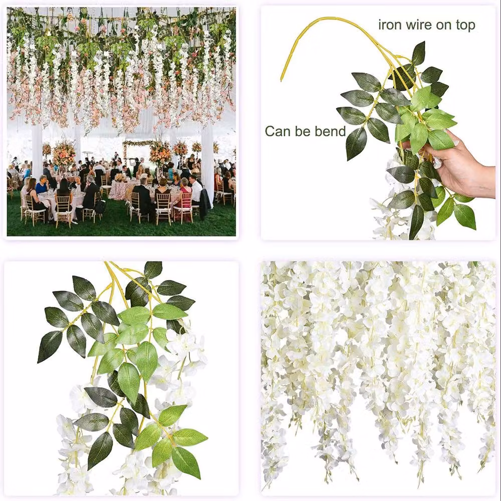Garden Sanctuary 12pcs White Silk Artificial Wisteria Hanging Floral Vines – 2