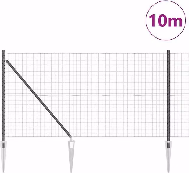 Berkfield Home Modern Euro Fence in Grey Galvanised Steel with 7 Spike Posts, W: 10 m, H: 1 m