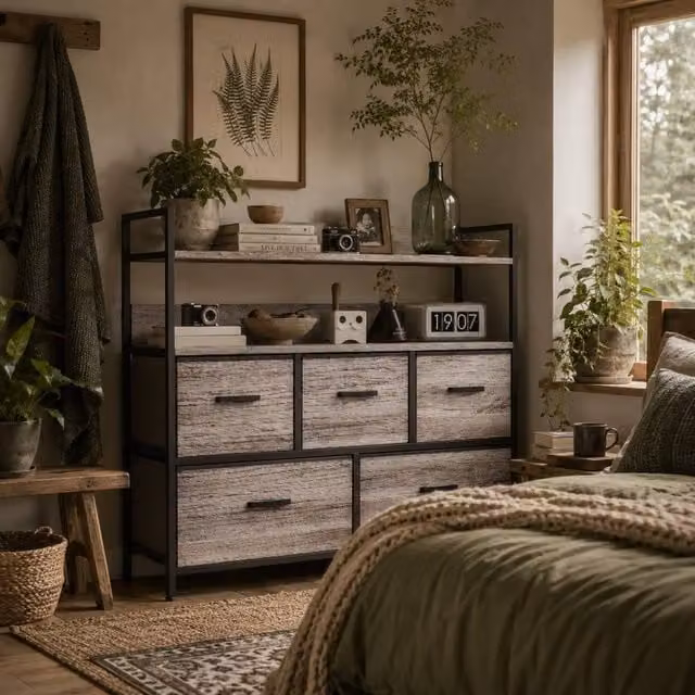 Wyld Haus Rimo Grey Wood Effect 5 Drawer Fabric Storage Chest – 1