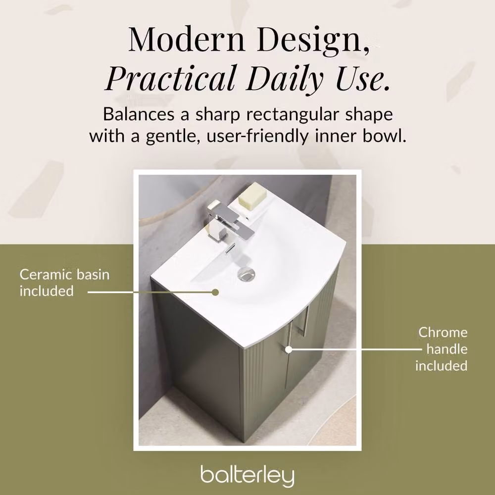 Balterley 2 Door Floor Standing Bathroom Vanity Unit with Curved Basin, Satin Green – 5