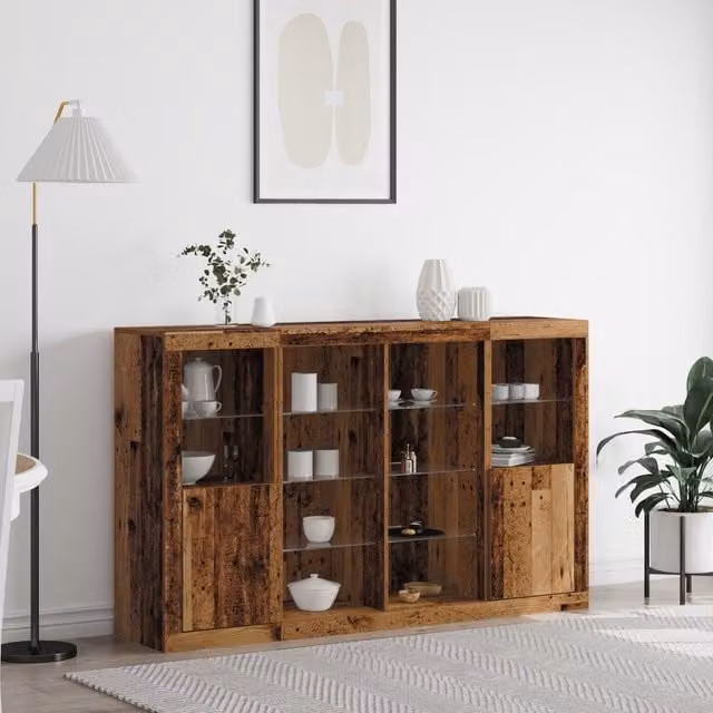 Berkfield Home Sideboard with Integrated LED Lights in Old Wood Brown, W/D/H: 163 x 37 x 100 cm – 1