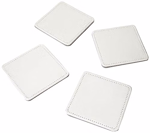 Creative Tops Naturals Faux Leather Square Coasters, Metallic Silver and Light Grey, Set of 4, W: 10 cm – 1