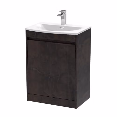 Balterley Modern Floor Standing 2 Door Bathroom Vanity Unit with Basin and LED Lighting in Matt Grey, W/D/H: 62 x 39.5 x 83.5 cm – 3