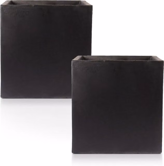 Idealist Set of 2 Square Stone Planters in Black