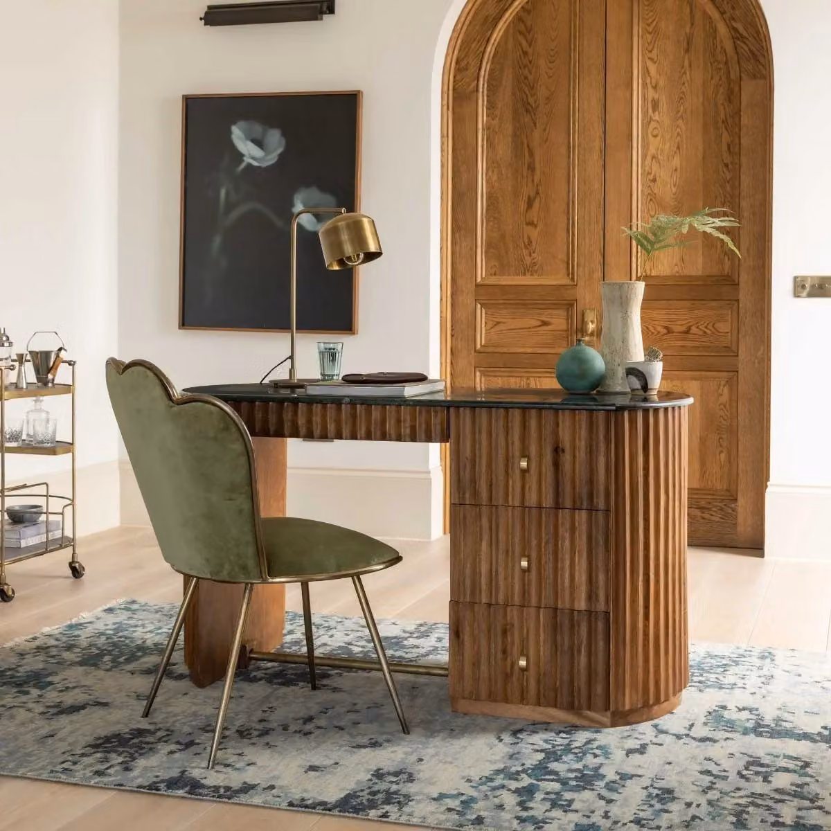 Atkin and Thyme Jude Fluted Green Marble Writing Desk