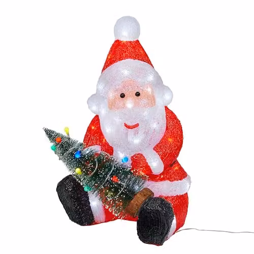 Lights4fun Outdoor LED Acrylic Santa with Christmas Tree and Fairy Lights, White, H 50 cm, W 49.5 cm, D 31 cm – 2