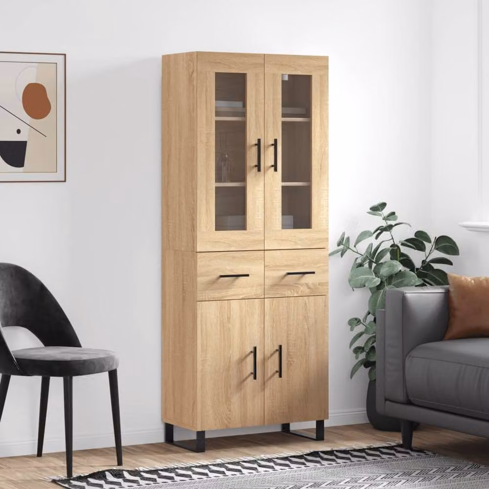 Berkfield Home Sonoma Oak Highboard in Brown, W/D/H: 69.5 x 34 x 180 cm – 2
