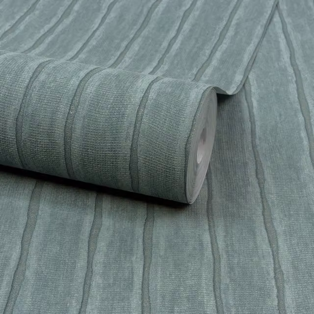 Grandeco Boutique Kalema Fabric Stripe Embossed Wallpaper in Petrol and Turquoise