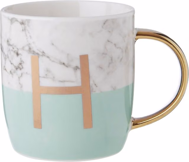 Orsina Pastel Green and Gold Monogram Ceramic Mug