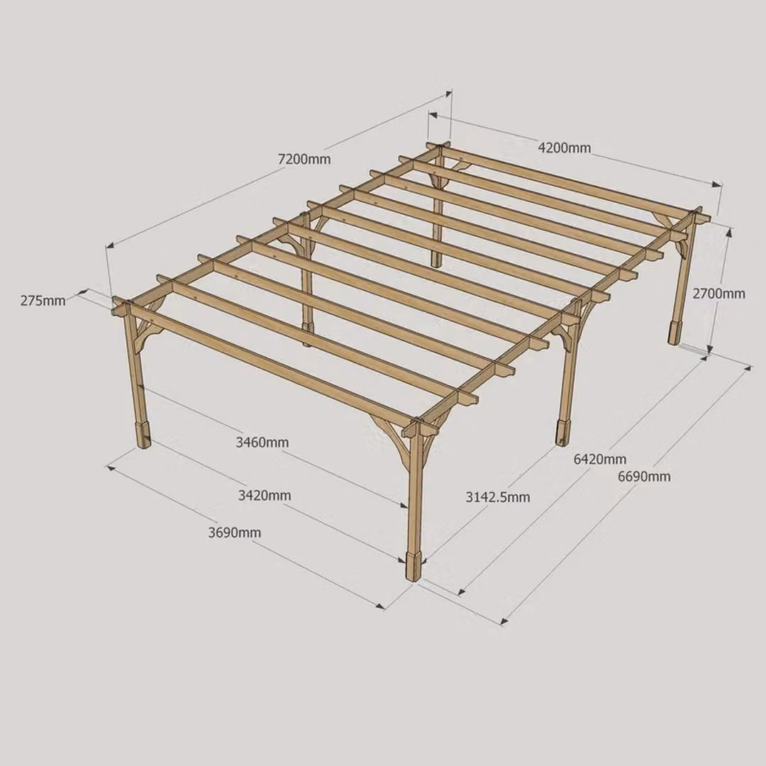 Rutland County Garden Furniture Ltd Premium Pent Lean-to Pergola in Rustic Brown Wood, W: 720 cm, D: 420 cm, H: 270 cm – 4