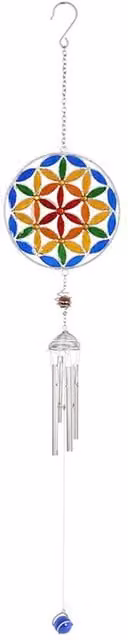 KDMK Geometric Flower of Life Glass Hanging Windchime in Blue