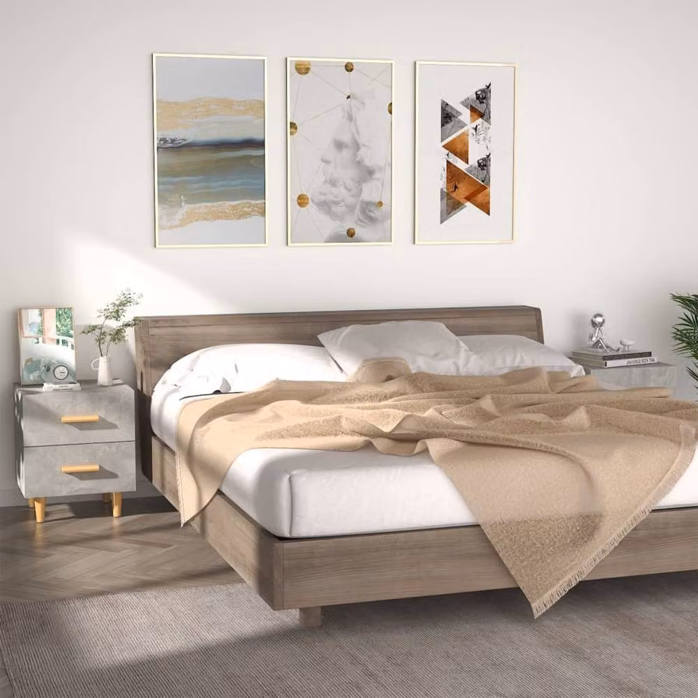 Berkfield Home Bed Cabinets, 2 Piece Set in Concrete Grey, W: 40 cm, D: 35 cm, H: 47.5 cm – 2