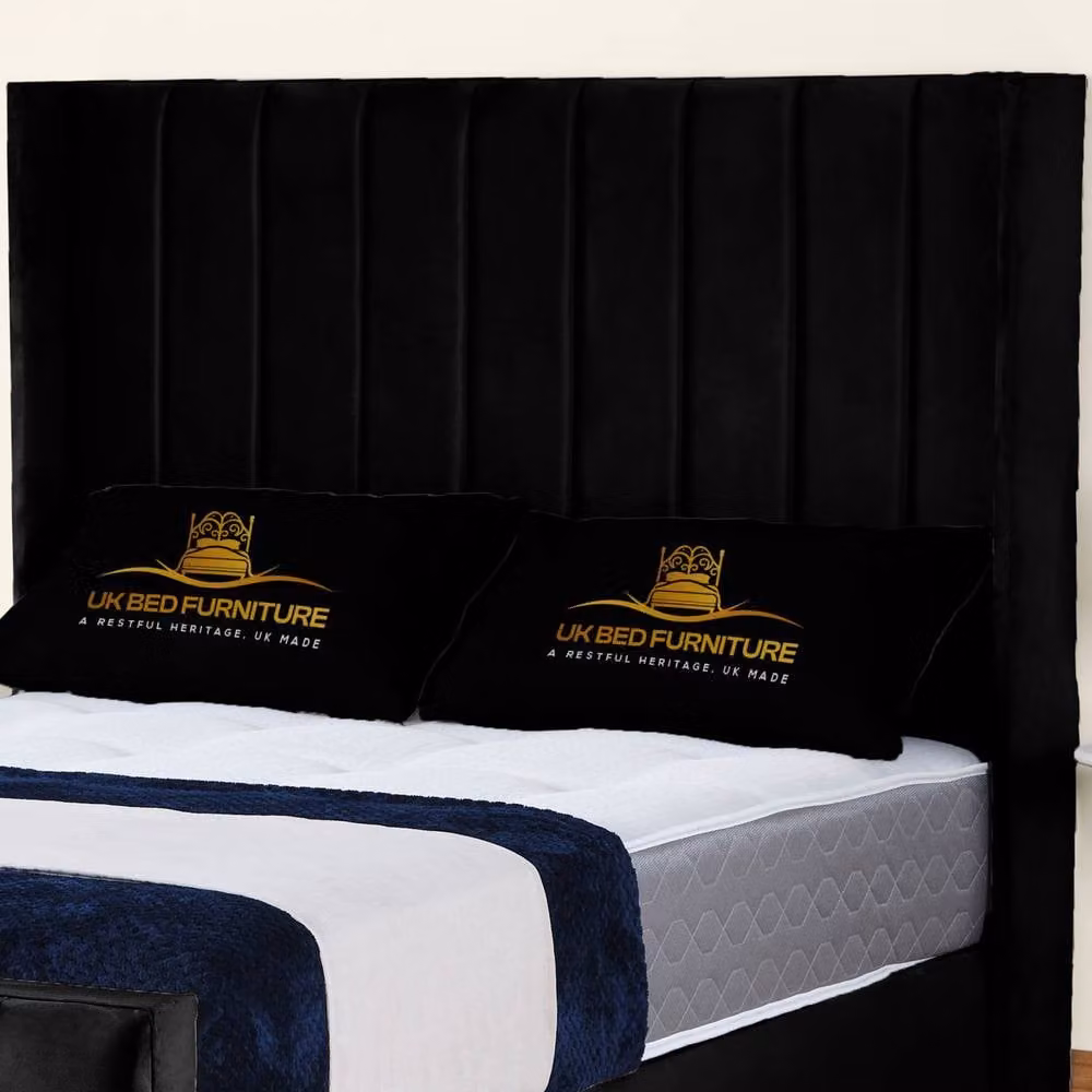 UK Bed Furniture Empire Winged Gas Lift Ottoman Upholstered Velvet Bed in Black, Size: King (180 x 200 cm) – 2