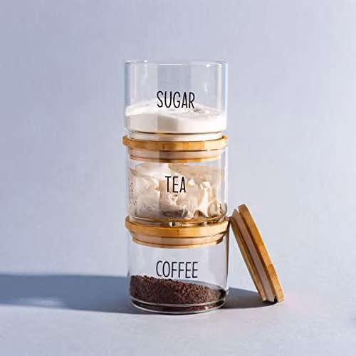Sass & Belle Set of 3 Airtight Stackable Glass Tea, Coffee and Sugar Jars with Bamboo Lids in Transparent – 2