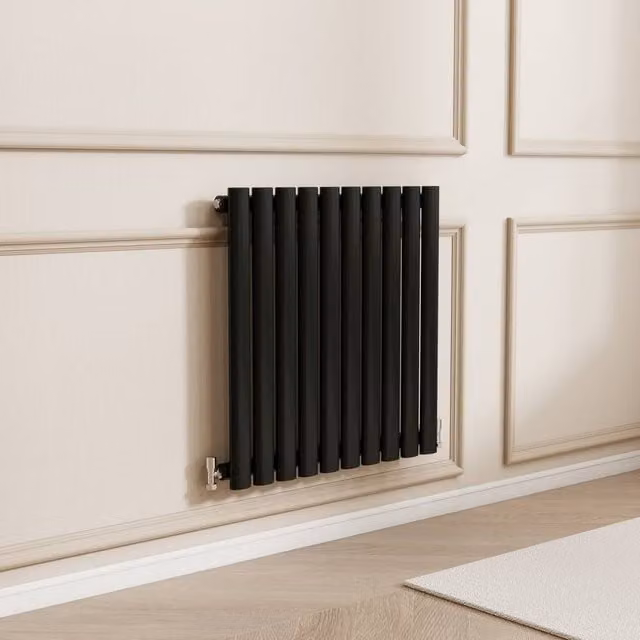Banyetti Orva Black Horizontal Single Oval Column Radiator, W: 60.0 cm, H: 59.0 cm – 1