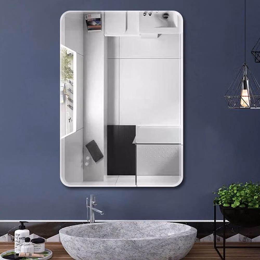 PAWNORA Modern Rectangular Self Adhesive Wall Mounted Bathroom Glass Mirror in Silver – 4